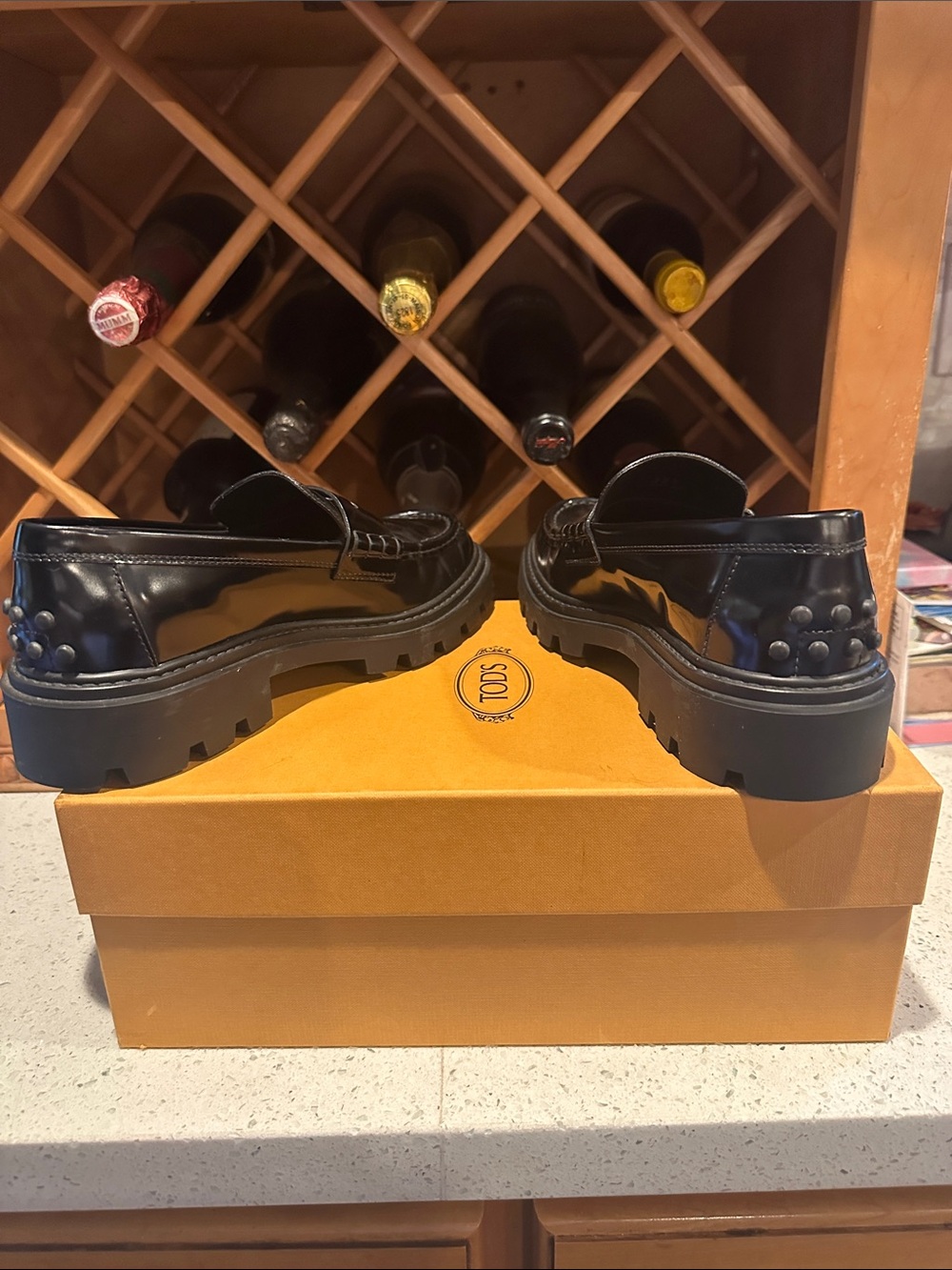 Tod's Black Leather Lug Sole Penny Loafers - Picture 6 of 11